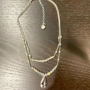 Givenchy Silver Tone Double Strand Crystal Drop Necklace